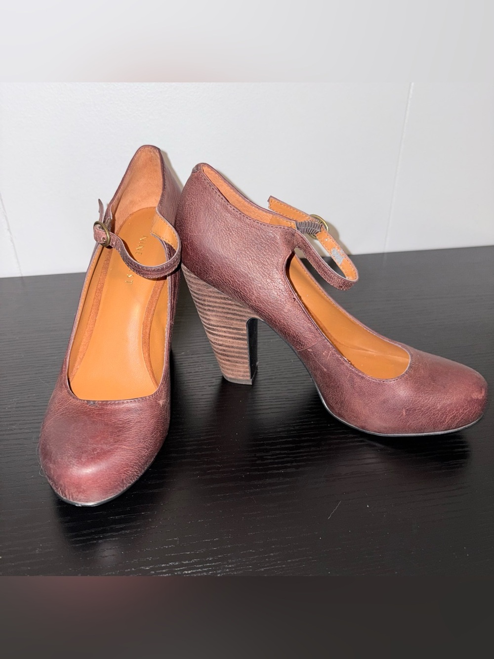 Nine West Rozalia Cognac Leather Mary Jane Block Heels Size 6.5 M